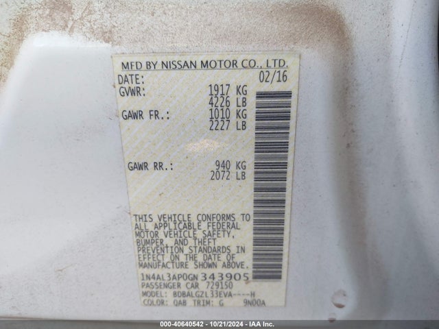 Nissan Altima 2.5 S 2016 1N4AL3AP0GN343905 Image 9