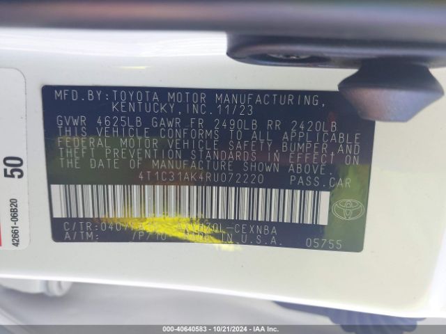 4T1C31AK4RU072220 Toyota Camry Hybrid Le