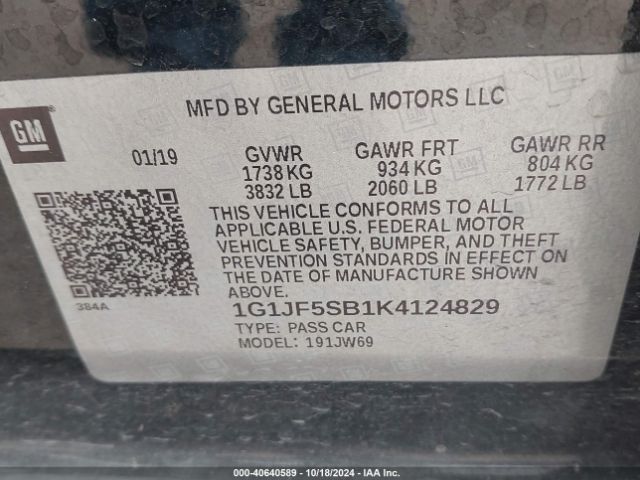 1G1JF5SB1K4124829 Chevrolet Sonic Premier Auto
