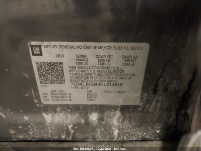 3GNCJKSB4KL214510 Chevrolet TRAX LS