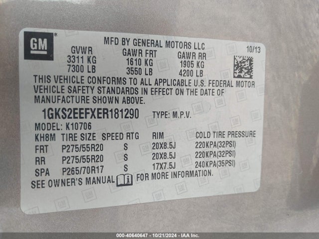 1GKS2EEFXER181290 GMC YUKON DENALI