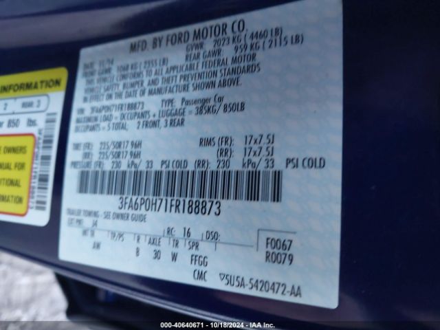 3FA6P0H71FR188873 Ford FUSION SE