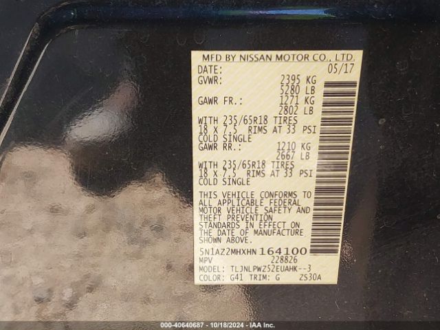 5N1AZ2MHXHN164100 Nissan MURANO S