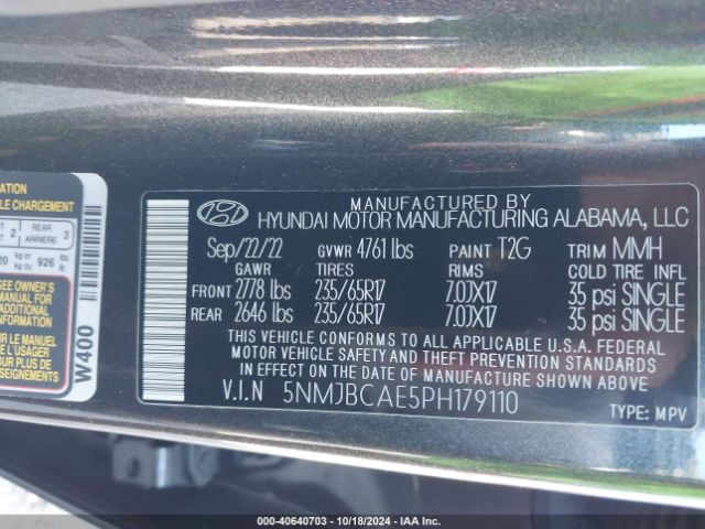 5NMJBCAE5PH179110 Hyundai TUCSON SEL