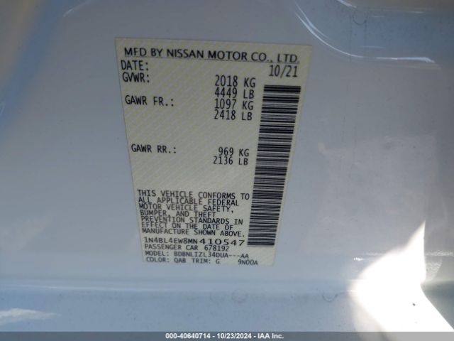 1N4BL4EW8MN410547 Nissan Altima Sl Intelligent Awd