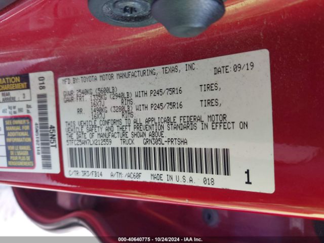 5TFCZ5AN7LX212559 Toyota Tacoma Sr V6