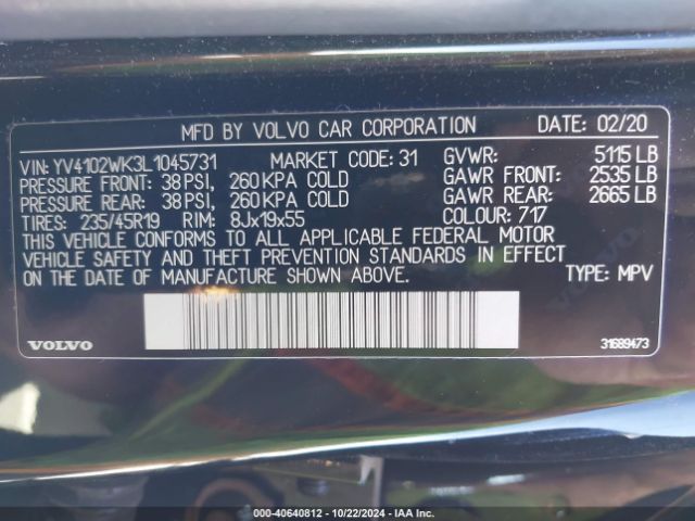 2020 VOLVO V60 CROSS COUNTRY YV4102WK3L1045731 Photo 8