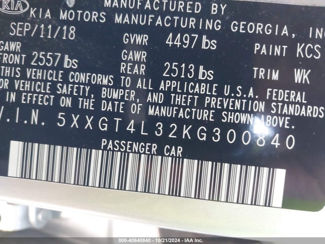 KIA Optima Lx 2019 5XXGT4L32KG300840 Image 9