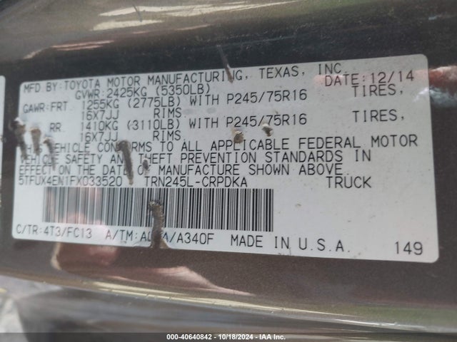 Toyota Tacoma 2015 5TFUX4EN1FX033520 Image 9