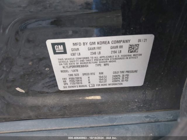 KL7CJPSMXMB368454 Chevrolet Trax Awd Lt