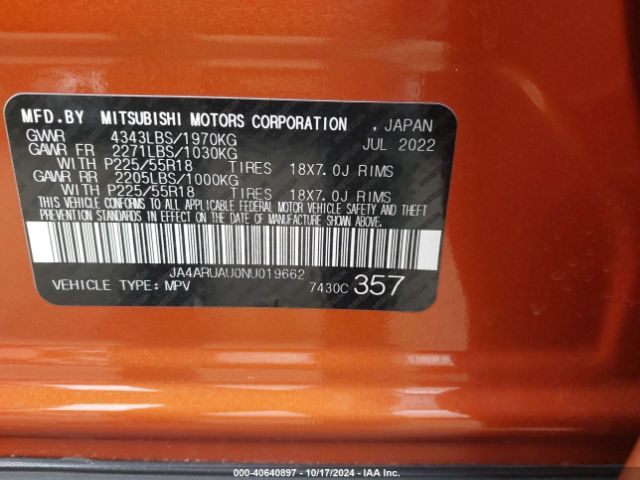 2022 MITSUBISHI OUTLANDER SPORT JA4ARUAU0NU019662 Photo 8