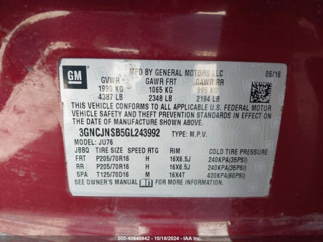 3GNCJNSB5GL243992 Chevrolet Trax 1ls
