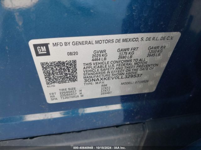 3GNAXKEV0LL329537 Chevrolet Equinox Fwd Lt 1.5l Turbo
