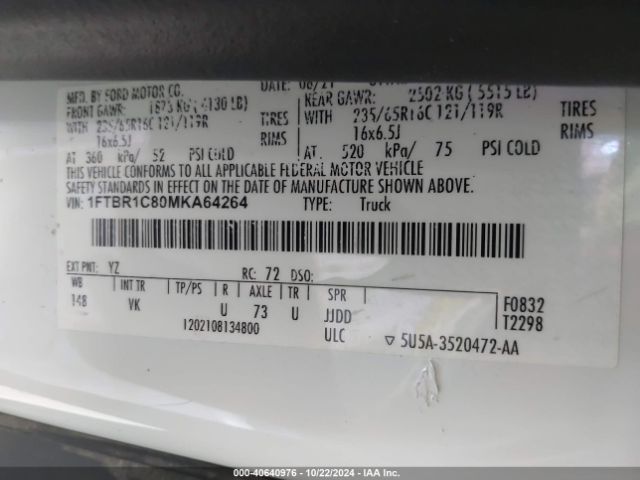 1FTBR1C80MKA64264 Ford Transit-250 Cargo Van
