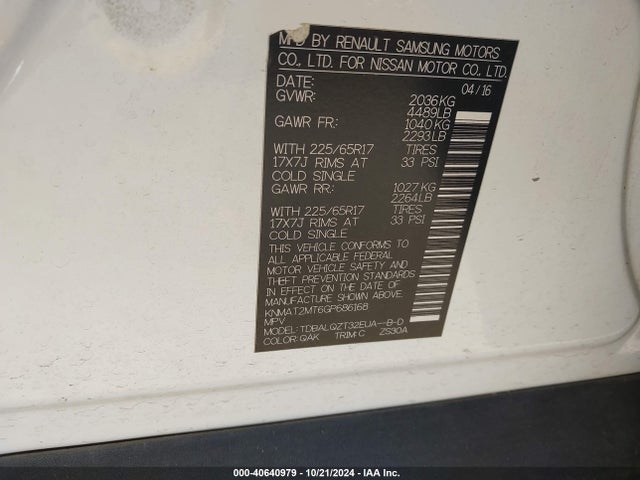 Nissan ROGUE SV 2016 KNMAT2MT6GP686168 Image 9