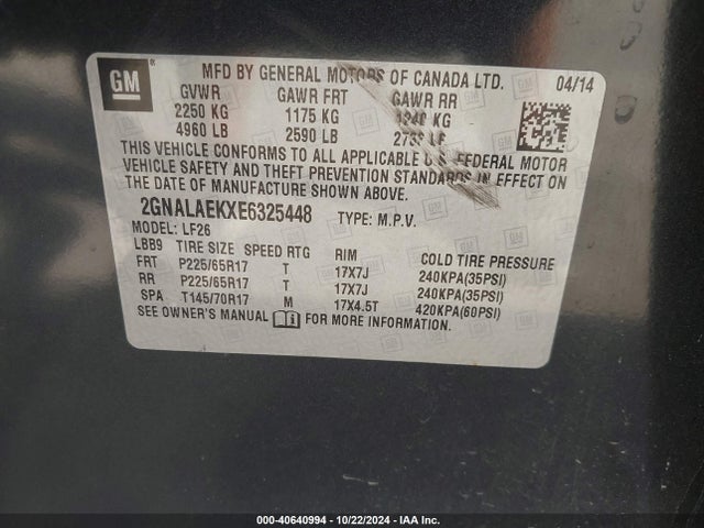 Chevrolet EQUINOX LS 2014 2GNALAEKXE6325448 Image 9