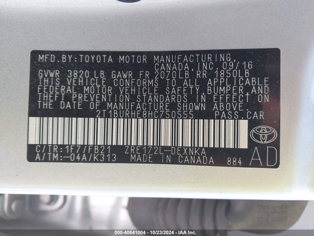 Toyota COROLLA LE 2017 2T1BURHE8HC750555 Image 9