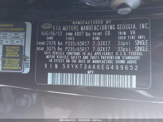 KIA SORENTO LX 2014 5XYKT3A66EG499652 Image 9