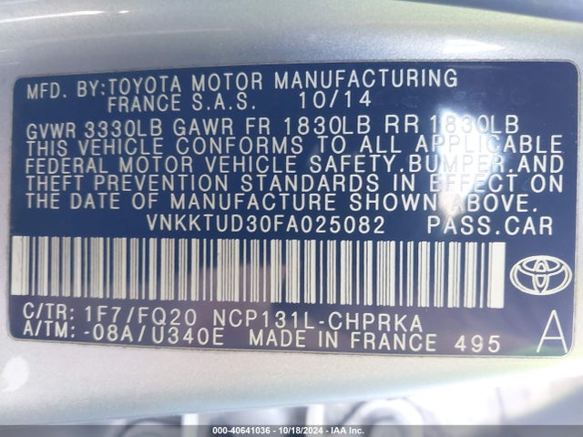 VNKKTUD30FA025082 Toyota YARIS L