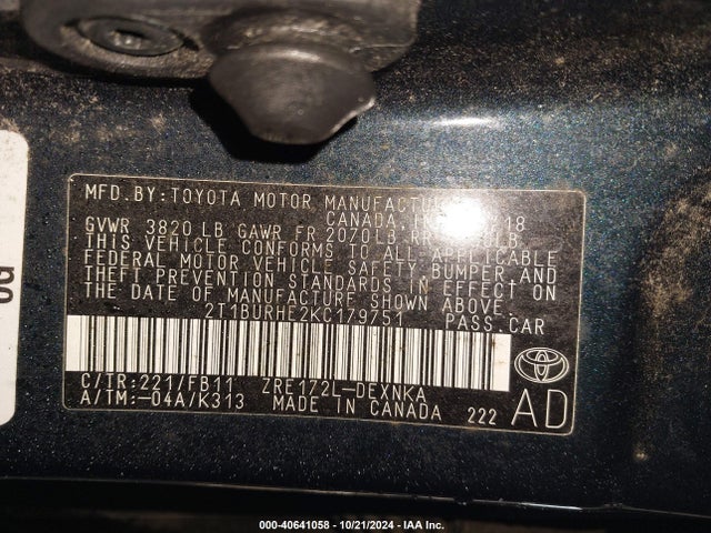 Toyota COROLLA LE 2019 2T1BURHE2KC179751 Image 9
