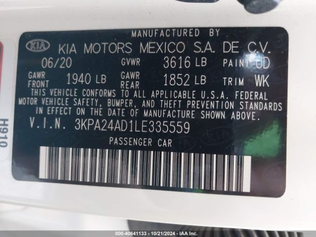 3KPA24AD1LE335559 KIA RIO LX