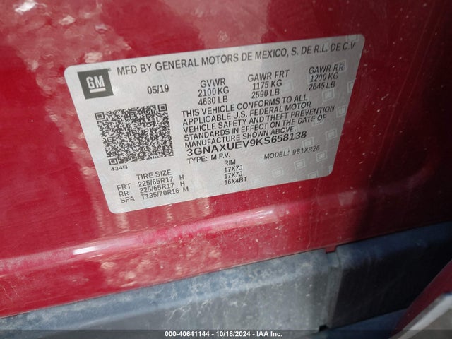 Chevrolet EQUINOX LT 2019 3GNAXUEV9KS658138 Image 9