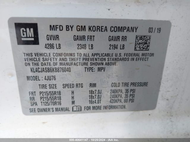 KL4CJASB6KB876040 Buick Encore Fwd Preferred