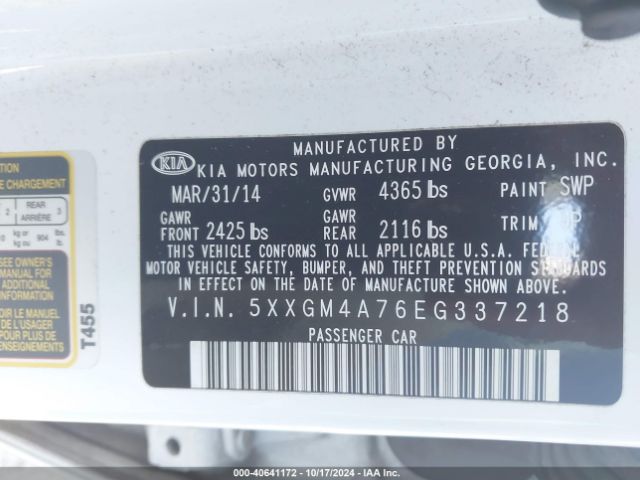 5XXGM4A76EG337218 KIA Optima Lx