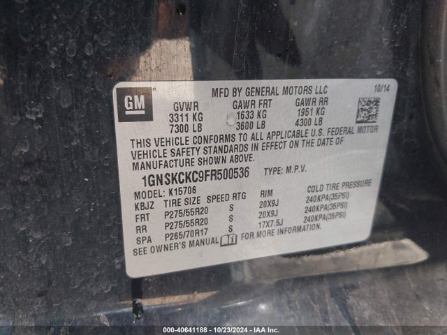 1GNSKCKC9FR500536 Chevrolet Tahoe Ltz
