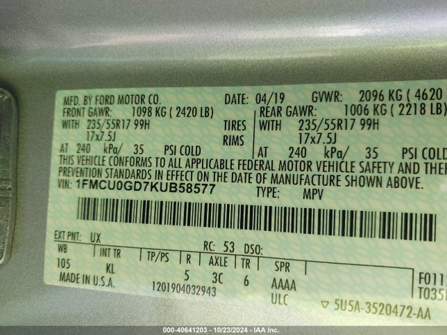 Ford ESCAPE SE 2019 1FMCU0GD7KUB58577 Image 9