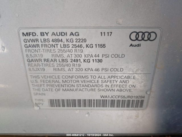 WA1JCCFS5JR019284 Audi Q3 2.0t Premium/2.0t Sport Premium