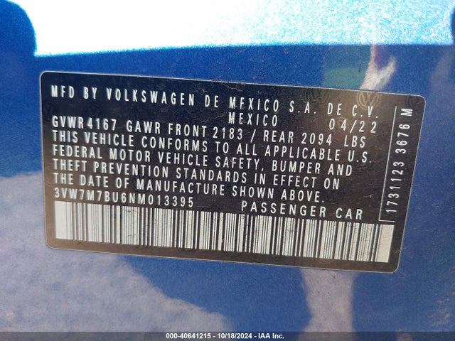 3VW7M7BU6NM013395 Volkswagen Jetta 1.5t Se
