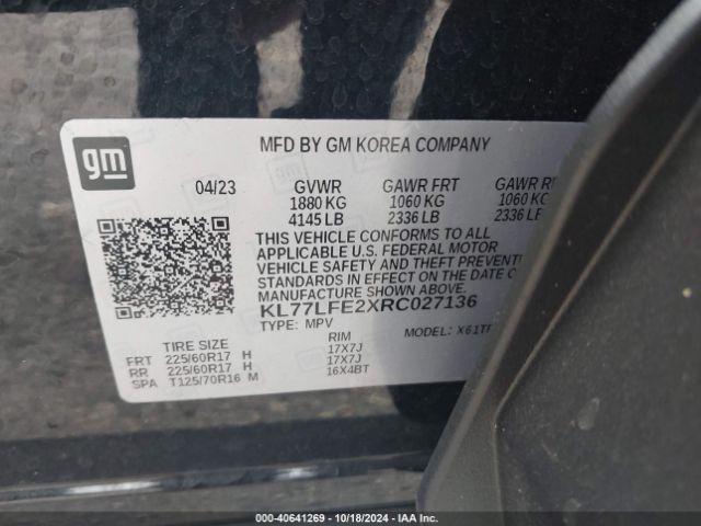 KL77LFE2XRC027136 Chevrolet Trax Fwd Sp