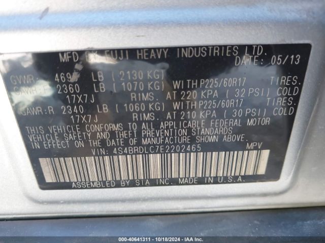 4S4BRDLC7E2202465 Subaru Outback 3.6r Limited