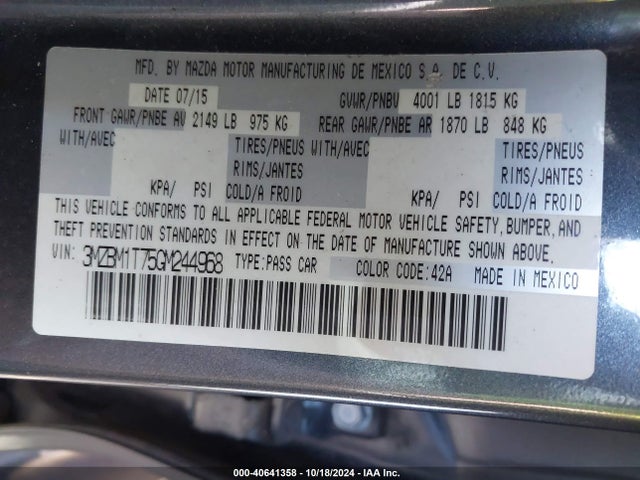 3MZBM1T75GM244968 Mazda Mazda3 I Sport