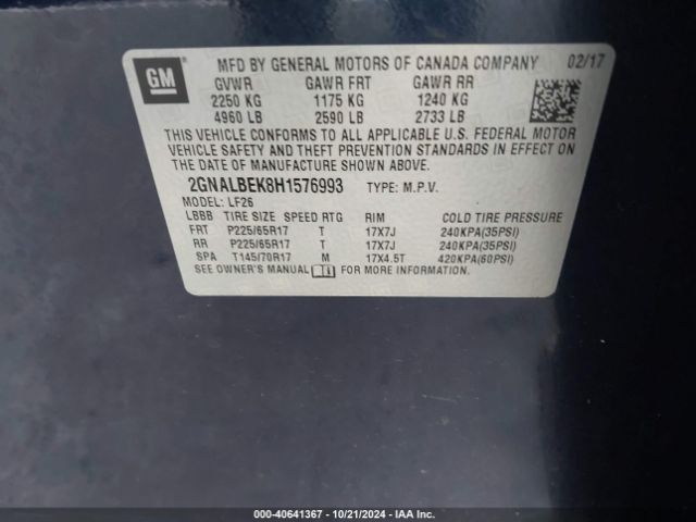 2GNALBEK8H1576993 Chevrolet EQUINOX LS