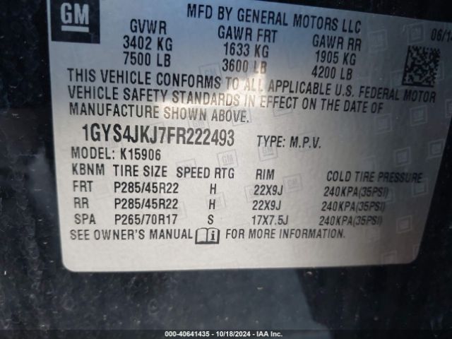 1GYS4JKJ7FR222493 Cadillac Escalade Esv Premium