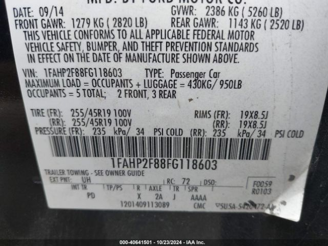 1FAHP2F88FG118603 Ford Taurus Limited