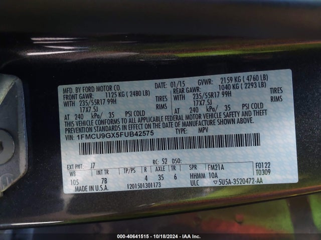Ford ESCAPE SE 2015 1FMCU9GX5FUB42575 Image 9