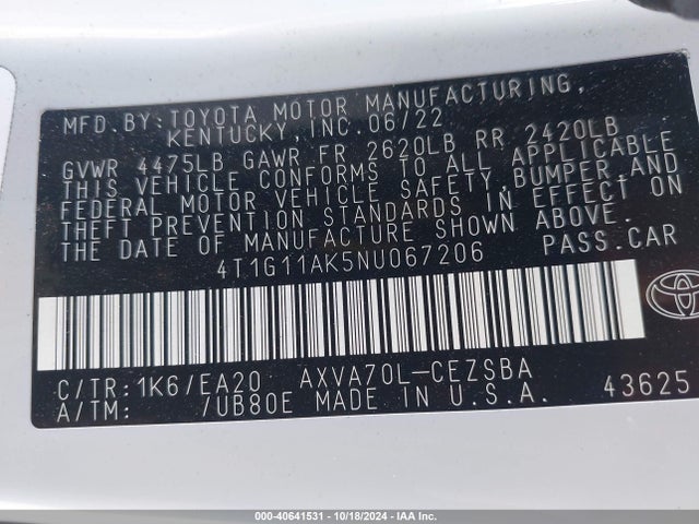 Toyota CAMRY SE 2022 4T1G11AK5NU067206 Image 9