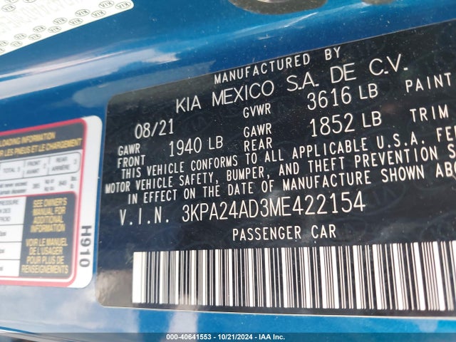 KIA RIO S 2021 3KPA24AD3ME422154 Image 9