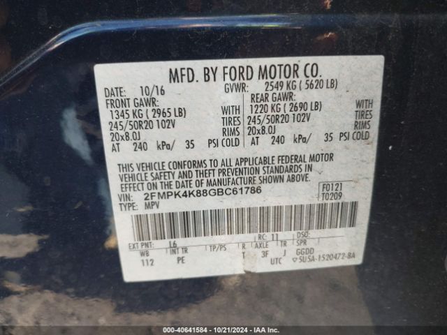 2FMPK4K88GBC61786 Ford Edge Titanium