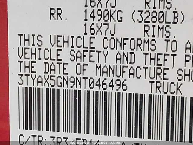 Toyota Tacoma Sr 2022 3TYAX5GN9NT046496 Image 9