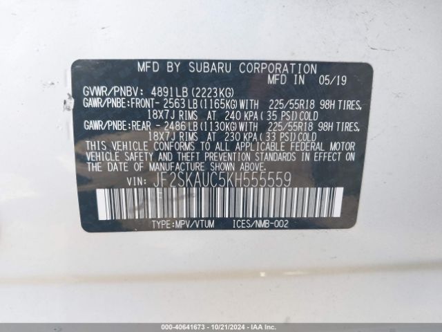 JF2SKAUC5KH555559 Subaru Forester Limited