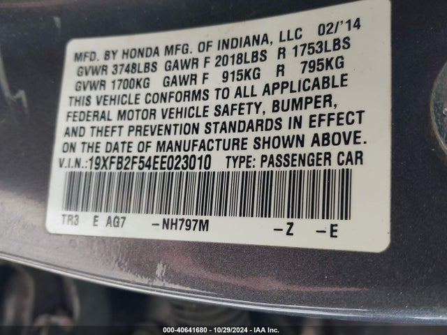 Honda Civic Lx 2014 19XFB2F54EE023010 Image 9