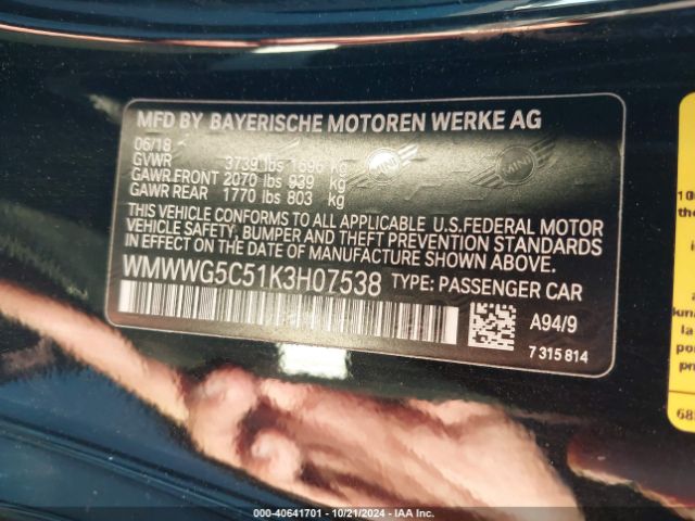 WMWWG5C51K3H07538 Mini Convertible Cooper