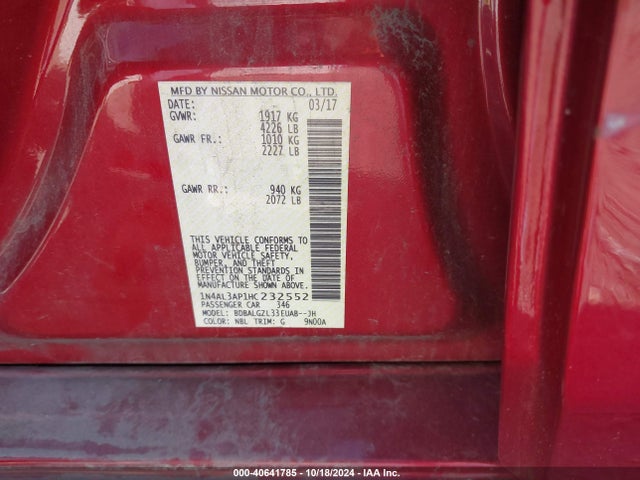 Nissan Altima 2.5 S 2017 1N4AL3AP1HC232552 Image 9