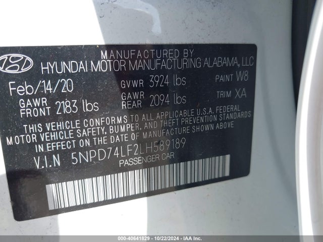 Hyundai ELANTRA SE 2020 5NPD74LF2LH589189 Image 9