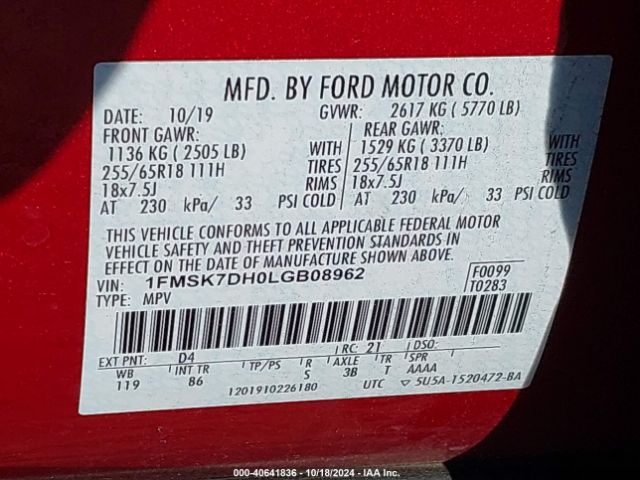 2020 FORD EXPLORER 1FMSK7DH0LGB08962 Photo 8