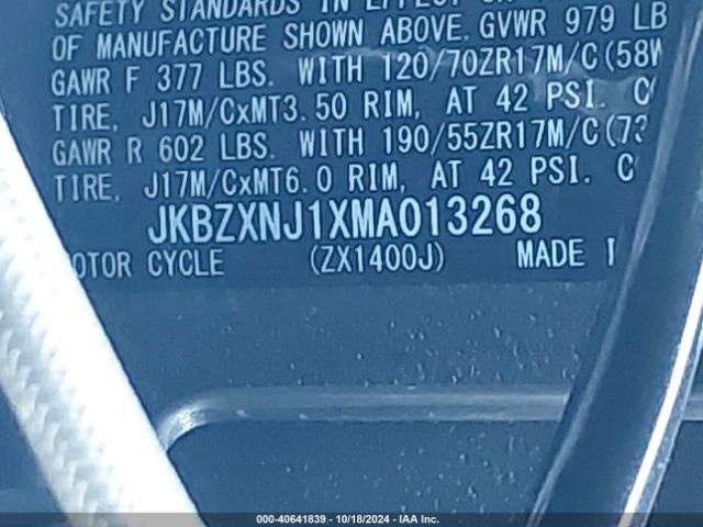 2021 KAWASAKI ZX1400 JKBZXNJ1XMA013268 Photo 9